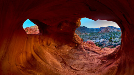 Red Rock Arch Formation with Desert Landscape Panorama