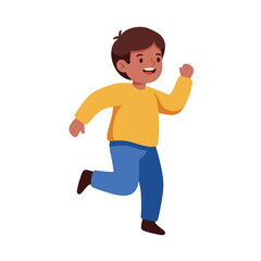 Fototapeta premium Boy Running Cheerfully in Yellow Sweater and Blue Pants Vector Illustration for Kids Activity Design 