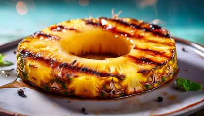 grilled pineapple ring closeup a tropical delight with charred edges and sweet flavor