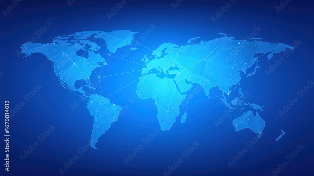 Aufkleber global network concept with connected world map illustrating digital connections and data flow world