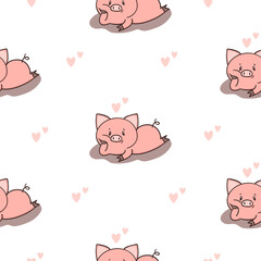 Seamless pattern with cute cartoon pig in love