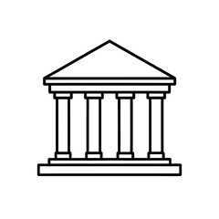 Minimalist Line Art of Classical Building with Columns – Black and White Illustration of Institutional Authority and Tradition