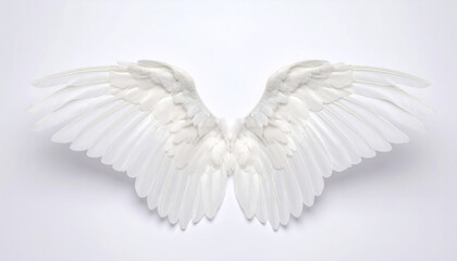 Fototapeta premium White angel wing isolated on transparent background for design, realistic feather texture, 