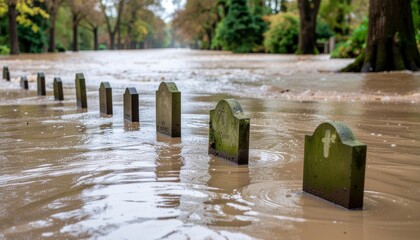 Naklejka premium Cemetery Flooded After Heavy Rains