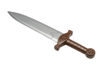 Isolated toy sword for role-playing games and dressing up, brown handle and gray blade