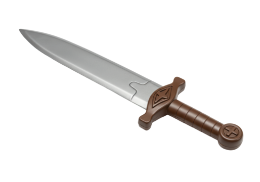 Isolated toy sword for role-playing games and dressing up, brown handle and gray blade