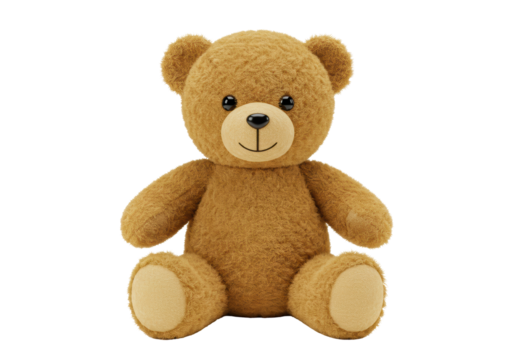 Isolated brown teddy bear toy sitting upright ready for a child to play with it happily