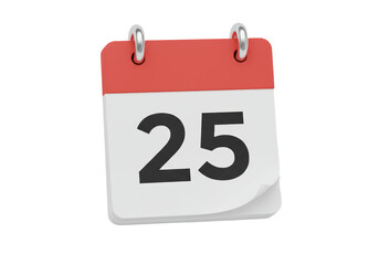 Isolated tear-off calendar showing date twenty-fifth, holiday event reminder and appointment date