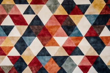 Fototapeta premium Close up view of a vibrant carpet showcasing a seamless pattern of equilateral triangles in various colors, forming a visually appealing geometric design