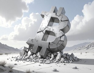Illustration of a stone sculpture of a cryptocurrency emblem 2