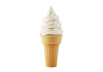 Isolated Vanilla Ice Cream Cone Dessert Treat, Frozen Sweet Food, Summer Snack, Confectionery