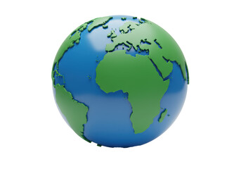 Isolated globe showing continents and ocean areas with distinct three-dimensional shading