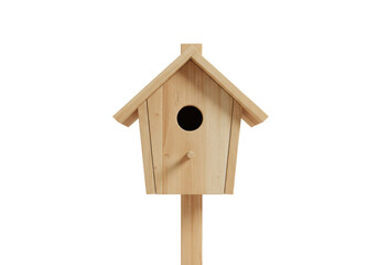 Isolated wooden birdhouse ready to be placed in a garden for nesting birds to use