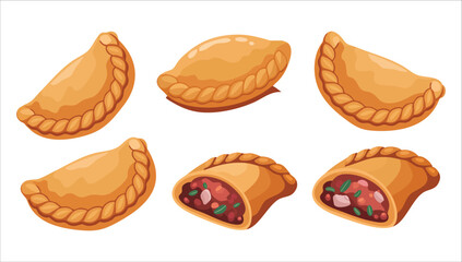 golden brown curry puff with flaky crust vector illustration on white background