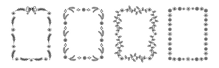 Set of handmade Christmas frames. New Year decoration. Template for greeting card, invitation or certificate.