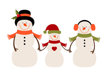 Snowmen family. Winter design. Cute snowman
