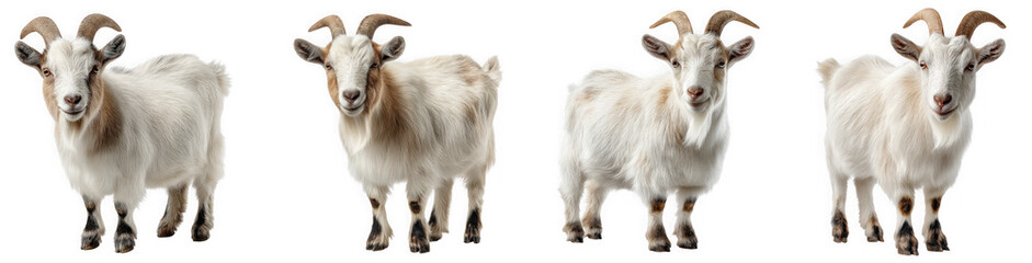 Four Fluffy Goats Standing Isolated