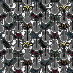 Halloween ghost and witch bottle seamless cute cartoon pattern for wrapping paper and fabrics and kids clothes