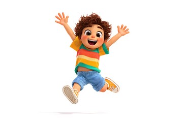 Joyful animated boy mid-air with arms raised, capturing pure childhood happiness and boundless energy