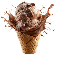 Chocolate Ice Cream Cone Splash A Delicious Burst of Cold Sweetness isolated on transparent background