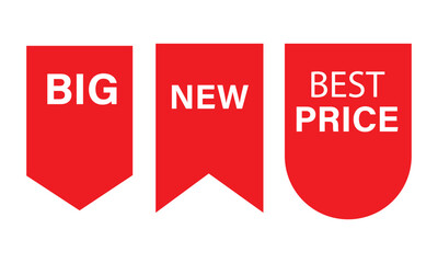 Big New Best Price Red Banners Vector Icon Set
