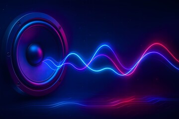 Black Hi-Fi speaker mounted in dark background with sound waves