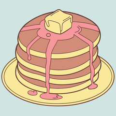 A stack of pancakes with butter and syrup on top of a plate