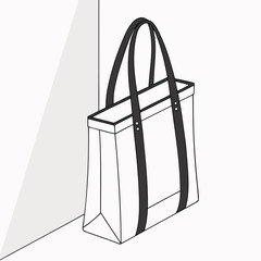 A clear plastic tote bag with black handles standing against a wall