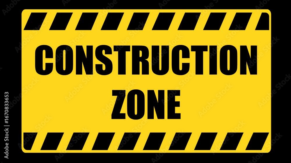 Poster video animation poster with text construction zone concept icon, on a transparent background with al