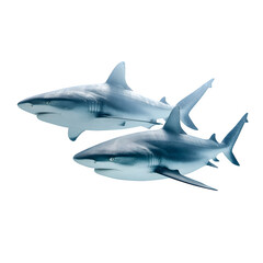 Fototapeta premium Two sleek sharks glide gracefully through the ocean depths, embodying power and mystery.