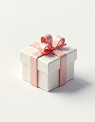 Obraz premium Modern Minimalist White Gift Box with Blush Pink Ribbon: Elegant, Festive Packaging Mockup