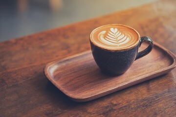 Coffee Cup with Minimal Menu Layout on Wooden Tray – Warm and Cozy Café Concept