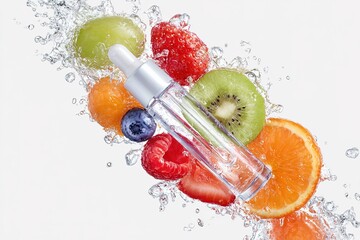 Brightening AHA Serum with Fruit Acid Elements on Clean White Background – Skincare Concept