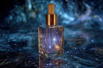 Celestial Facial Toner Bottle Floating in Surreal Starry Cosmos – Skincare Concept
