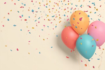 Bright Birthday Balloons with Confetti in Flat Style – Copy Space Party Illustration