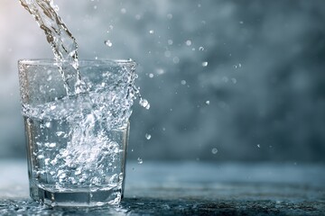 Refreshing Close-Up of Water Being Poured into a Glass with Gentle Backdrop