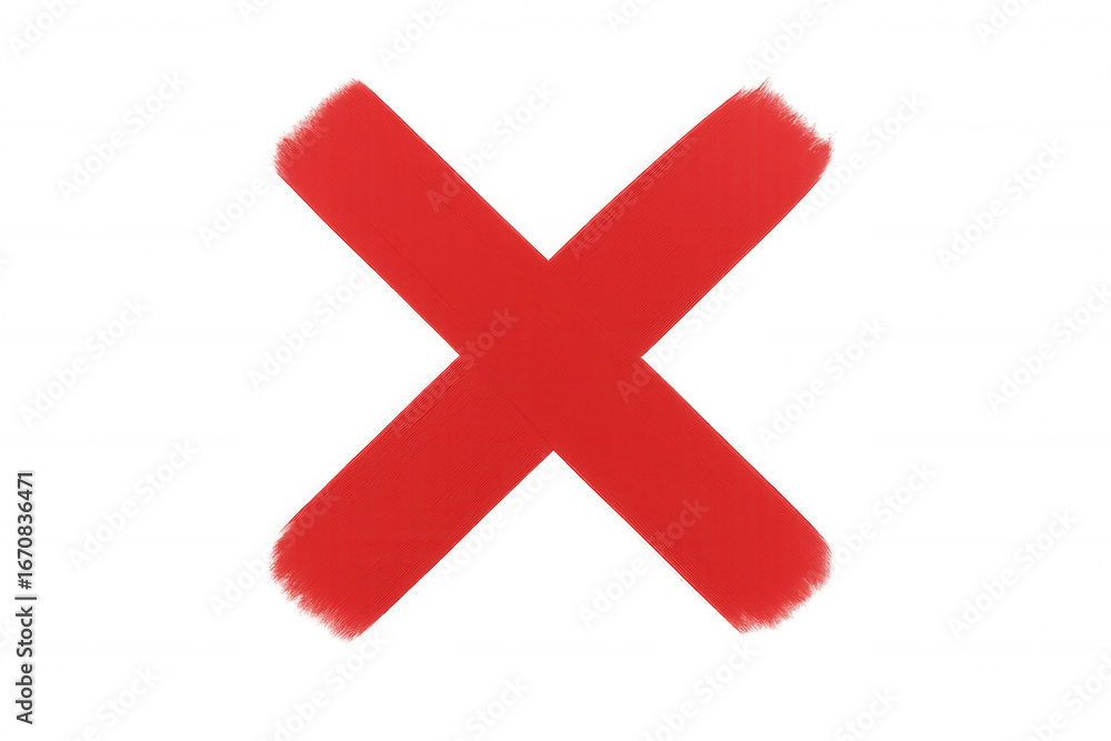 Poster red cross symbol signaling rejection, error, or incorrect response, floating against transparent bac
