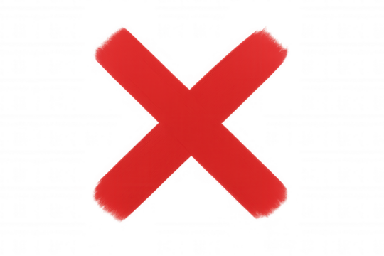 Red cross symbol signaling rejection, error, or incorrect response, floating against transparent backdrop