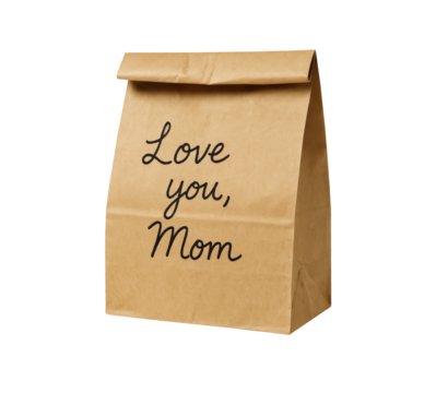 Paper Lunch Bag with Text Isolated on Transparent Background.