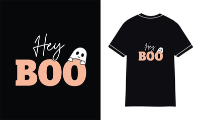 Hey Boo Cute Halloween Ghost T-Shirt Design