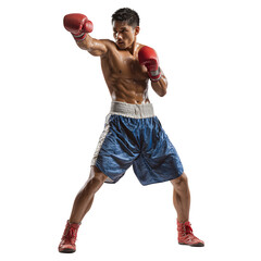 Focused athlete throws a powerful punch, demonstrating strength and determination in boxing.