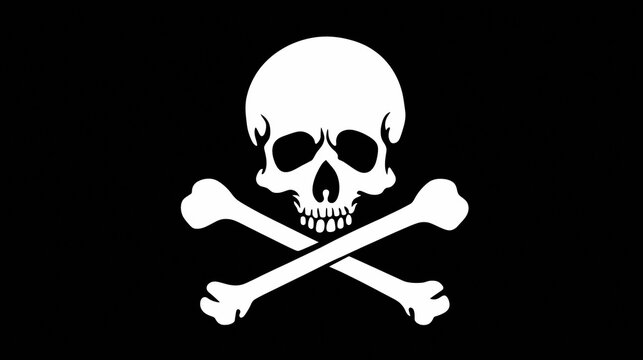 White skull and crossbones on black background symbolizing piracy