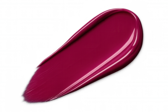 Smudged glossy red lipstick, blending color dramatically against transparent backdrop