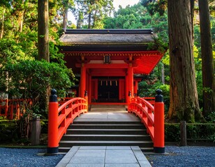 Obraz premium Red Shinto Shrine with Bridge