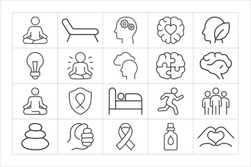 Mental health and wellness icons for therapy and psychology

