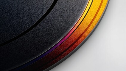 Close-up of textured black surface with vibrant orange and purple gradient lines on a white background