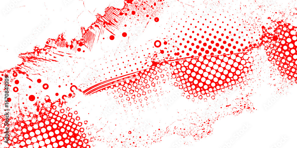 Poster abstract red and white textured pattern with grunge elements dotted grids and organic shapes texture