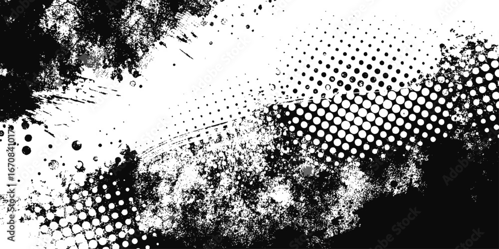 Aufkleber abstract black and white grunge texture with distressed halftone pattern and splatters featuring hal
