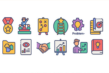 Naklejka premium Business, success flat icon set. growth, strategy, analytics icons flat collection