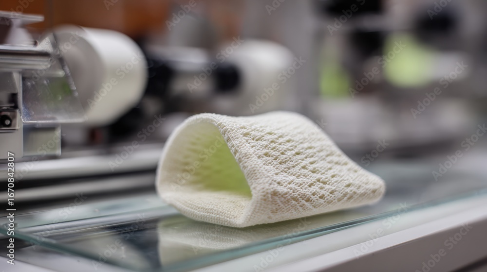 Poster shot capturing a smart fabric sample designed for advanced thermal regulation centered crisp texture